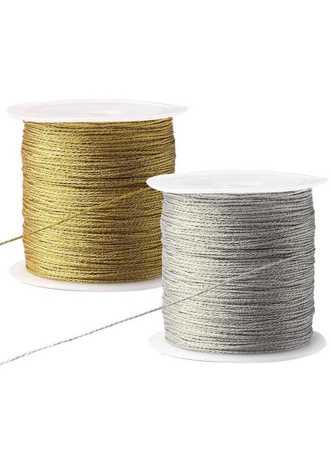 Pengxiaomei 218 Yards/656 Feet Metallic Cord 2 Pcs Spool Metallic Thread Colored Jewelry Thread Colored Craft Gold String Tinsel String Craft Making Cord For Gift Wrapping(0.5Mm) - Image 1
