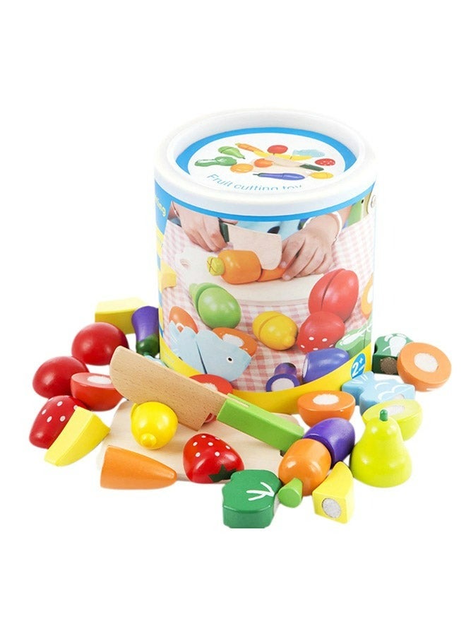 RollsTimi  Wooden Kitchen Pretend Cutting Fruits Vegetables Puzzle Game Set For Kids, 2+ Years 19.2x18.3x18.3cm - Image 1