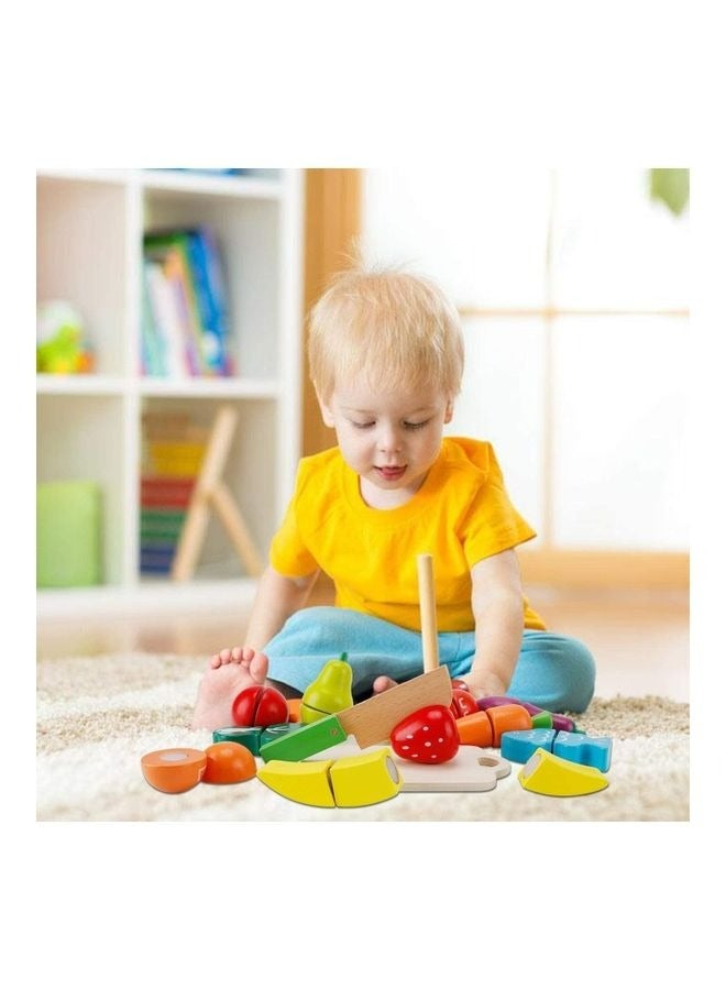 RollsTimi  Wooden Kitchen Pretend Cutting Fruits Vegetables Puzzle Game Set For Kids, 2+ Years 19.2x18.3x18.3cm - Image 2