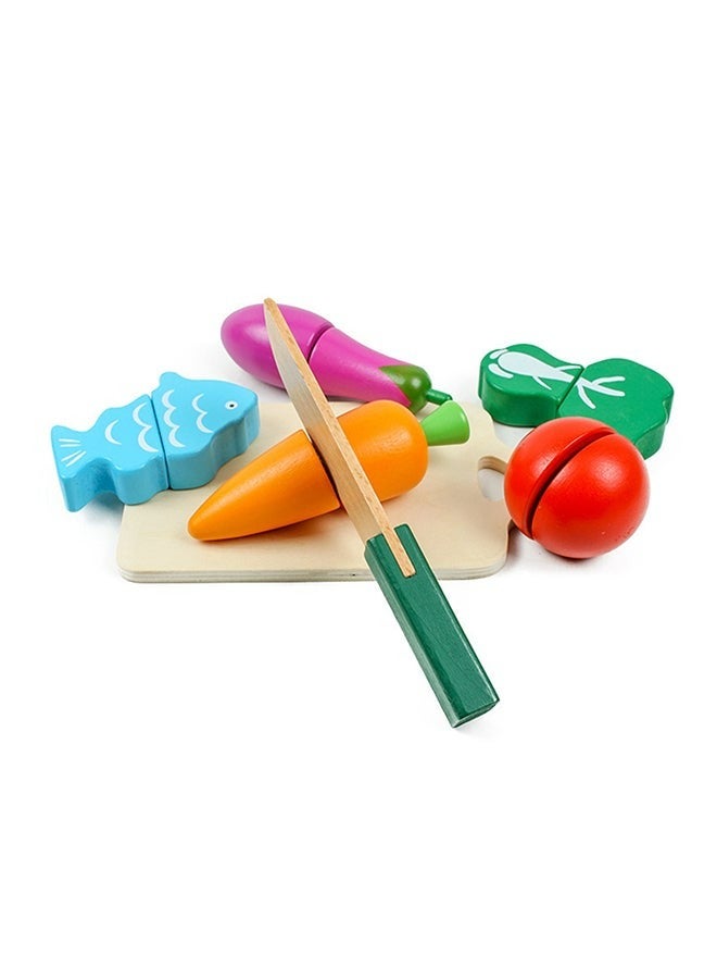 RollsTimi  Wooden Kitchen Pretend Cutting Fruits Vegetables Puzzle Game Set For Kids, 2+ Years 19.2x18.3x18.3cm - Image 5