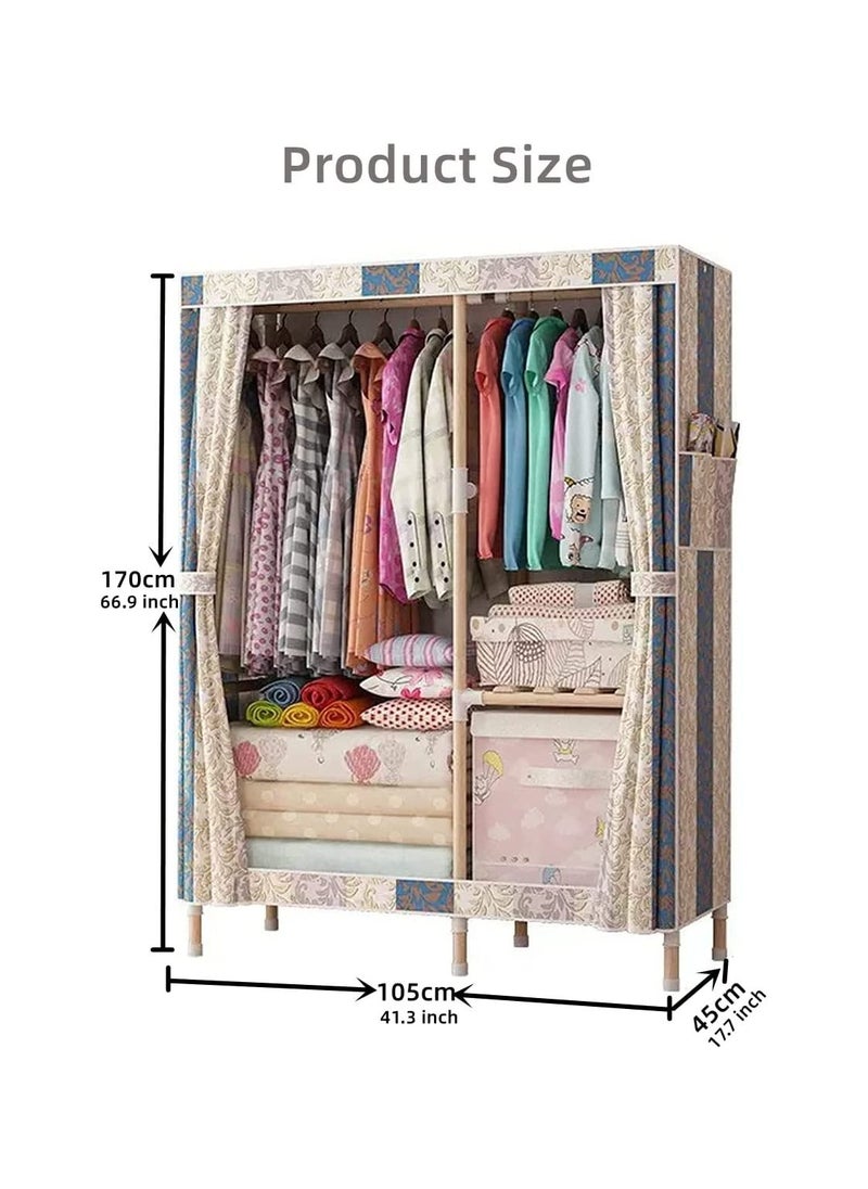 SKY-TOUCH - Simple Wooden Wardrobe Hanger Storage Cabinet  Solid Wood Non-Steel Pipe Thick Strong and Durable Fabric Single Cloth Wardrobe,Creative Design 2 Doors Wardrobe 105 * 45 * 170cm - Image 1