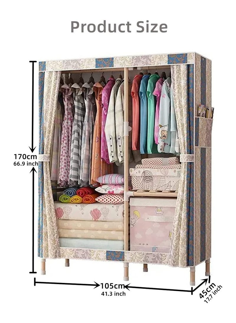 SKY-TOUCH - Simple Wooden Wardrobe Hanger Storage Cabinet  Solid Wood Non-Steel Pipe Thick Strong and Durable Fabric Single Cloth Wardrobe,Creative Design 2 Doors Wardrobe 105 * 45 * 170cm - Image 1