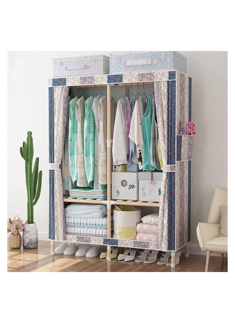 SKY-TOUCH - Simple Wooden Wardrobe Hanger Storage Cabinet  Solid Wood Non-Steel Pipe Thick Strong and Durable Fabric Single Cloth Wardrobe,Creative Design 2 Doors Wardrobe 105 * 45 * 170cm - Image 1