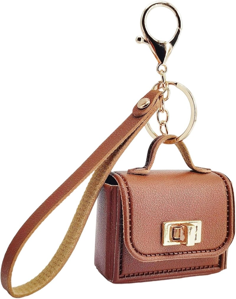 BdelrinQue Mini Bag Keychain, Cute Keychain for Girls, Bag Charms for Handbags, Brown Key Chain for Organizing Small Items, Fashionable Mini Makeup Bag Accessory for Gifting - Image 1