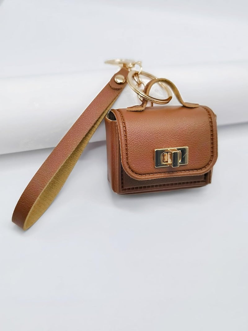 BdelrinQue Mini Bag Keychain, Cute Keychain for Girls, Bag Charms for Handbags, Brown Key Chain for Organizing Small Items, Fashionable Mini Makeup Bag Accessory for Gifting - Image 2