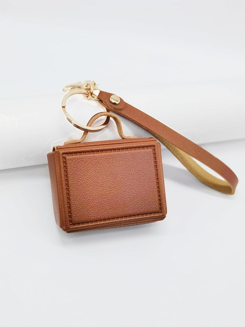 BdelrinQue Mini Bag Keychain, Cute Keychain for Girls, Bag Charms for Handbags, Brown Key Chain for Organizing Small Items, Fashionable Mini Makeup Bag Accessory for Gifting - Image 3