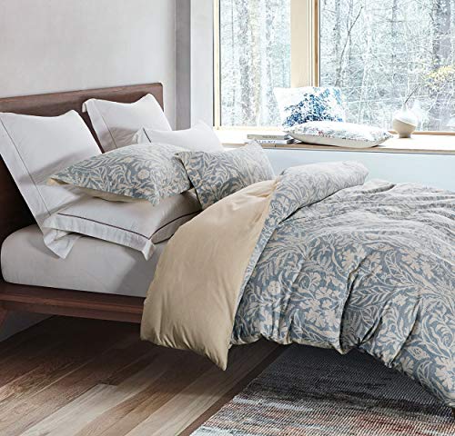 SLEEPBELLA Duvet Cover Queen Size, 600 Thread Count Cotton Beige & Bluish Grey Printed with Luxurious Leaves Pattern Reversible Botanical Comforter Cover Sets, Bedding Set 3Pcs (Queen, Beige Paisley) - Image 2