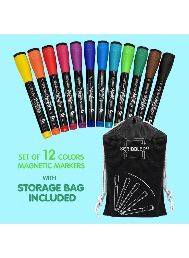 سكريبل دو أقلام تحديد مغناطيسية قابلة للمسح الجاف، برأس رفيع، ألوان متنوعة، رائحة منخفضة، مع غطاء ممحاة، أقلام تحديد رقيقة للسبورة البيضاء للبالغين والطلاب والمعلمين والأطفال (عبوة من 12 قطعة) - Image 4