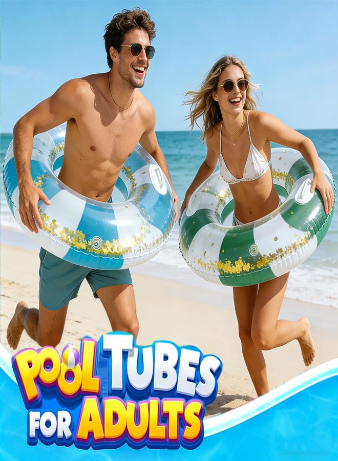 WAYTOSUC 2PCS XL Inflatable Pool Float,47IN Floaties Rafts for Adults Floating Lounger Sun Tanning Big Inflatable Round Floats Cool Water Floaty Swimming Lake Beach Party(TM-Blue&Green Striped) - Image 3