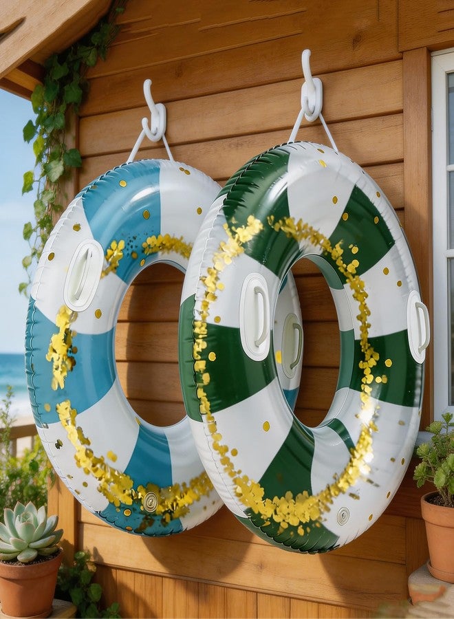 WAYTOSUC 2PCS XL Inflatable Pool Float,47IN Floaties Rafts for Adults Floating Lounger Sun Tanning Big Inflatable Round Floats Cool Water Floaty Swimming Lake Beach Party(TM-Blue&Green Striped) - Image 4