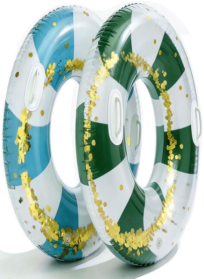 WAYTOSUC 2PCS XL Inflatable Pool Float,47IN Floaties Rafts for Adults Floating Lounger Sun Tanning Big Inflatable Round Floats Cool Water Floaty Swimming Lake Beach Party(TM-Blue&Green Striped) - Image 1