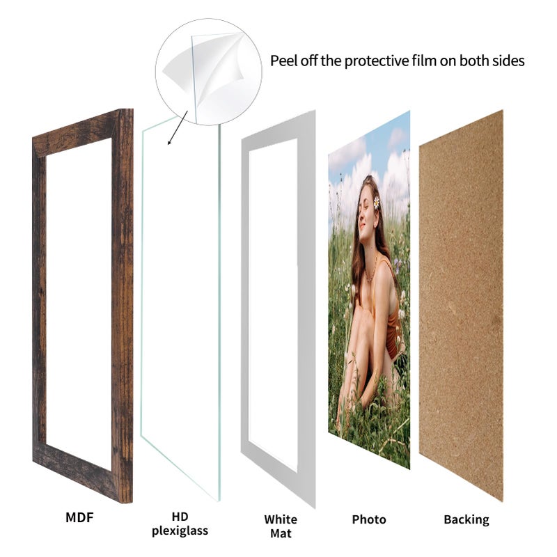 EYMPEU 5x7 Picture Frames with Mat Brown Rustic Wood Set of 15  Display 5 by 7 Photos with Mat or 6x8 Photos without Mat  Multi Matted Frames Bulk for Wall  Table Top - Image 5