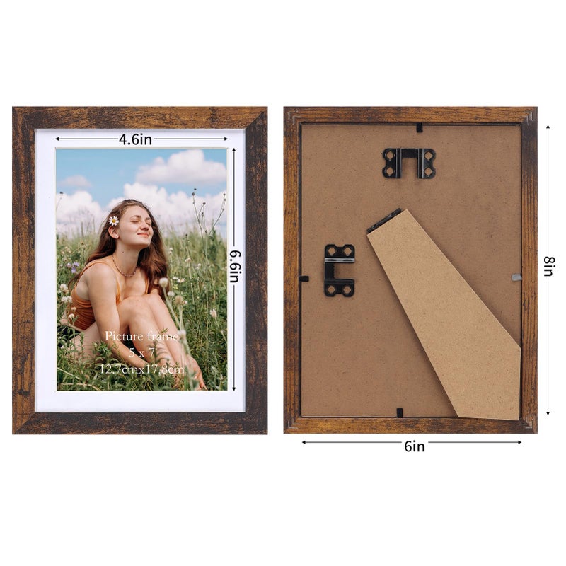 EYMPEU 5x7 Picture Frames with Mat Brown Rustic Wood Set of 15  Display 5 by 7 Photos with Mat or 6x8 Photos without Mat  Multi Matted Frames Bulk for Wall  Table Top - Image 3