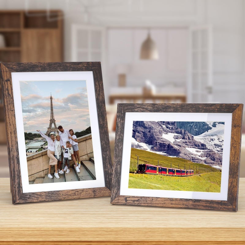 EYMPEU 5x7 Picture Frames with Mat Brown Rustic Wood Set of 15  Display 5 by 7 Photos with Mat or 6x8 Photos without Mat  Multi Matted Frames Bulk for Wall  Table Top - Image 2