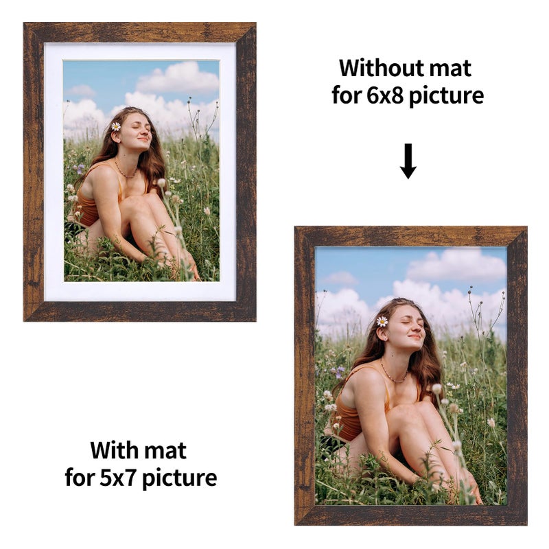 EYMPEU 5x7 Picture Frames with Mat Brown Rustic Wood Set of 15  Display 5 by 7 Photos with Mat or 6x8 Photos without Mat  Multi Matted Frames Bulk for Wall  Table Top - Image 4