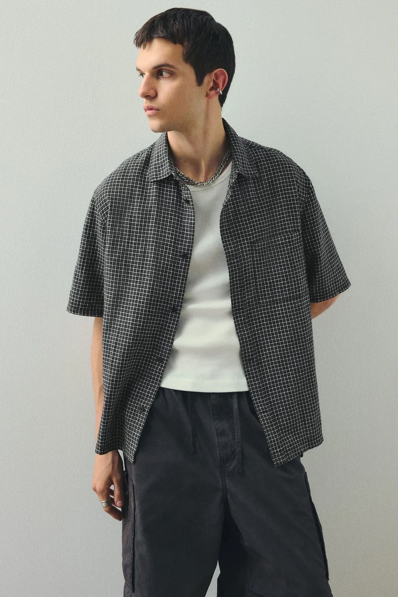 H&M Oversized Fit Short-sleeved linen-blend shirt