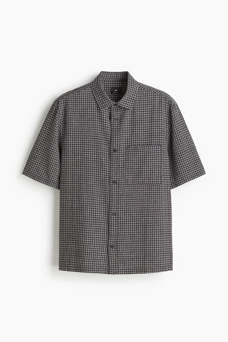 H&M  Oversized Fit Short-sleeved linen-blend shirt for Men | Best Price UAE