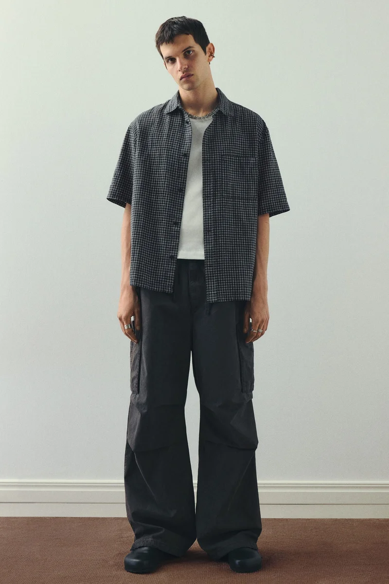 H&M  Oversized Fit Short-sleeved linen-blend shirt for Men | Best Price UAE