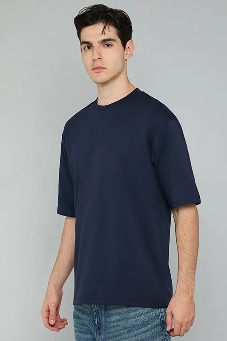 أر أند بي Solid T-Shirt with Crew Neck and Short Sleeves