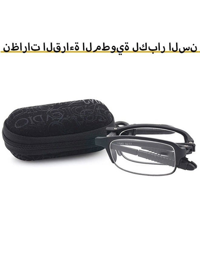 Mini TR90 Pocket Black Folding Reading Glasses with Zipper Case +2.00D Folding Reading Glasses High Definition Anti Eye Fatigue for Both Men and Women Reading Newspapers Books Using Tablets Phones Working at Home Traveling Outdoor Picnics Office Desk Use Senior Daily Reading - Image 1