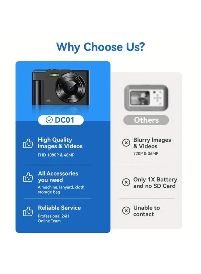 Rivgot Black 1080P Digital Camera 16x Zoom Compact Portable with Fill Light Anti Shake 32GB SD Card - Image 3