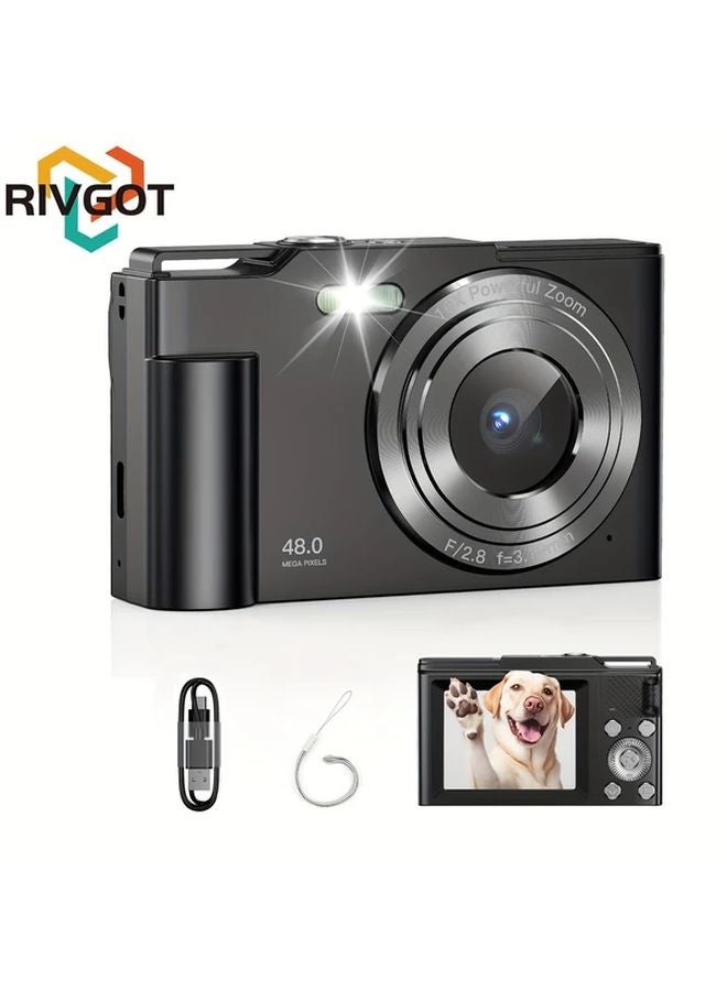 Rivgot Black 1080P Digital Camera 16x Zoom Compact Portable with Fill Light Anti Shake 32GB SD Card - Image 2