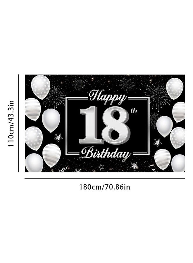 Huture 18th Happy Birthday Backdrop Banner,18th Birthday Decorations for Boys Girls Black Silver Birthday Backdrop Banner Party Decor for Anniversary Birthday Photo Booth Background Decoration - Image 2
