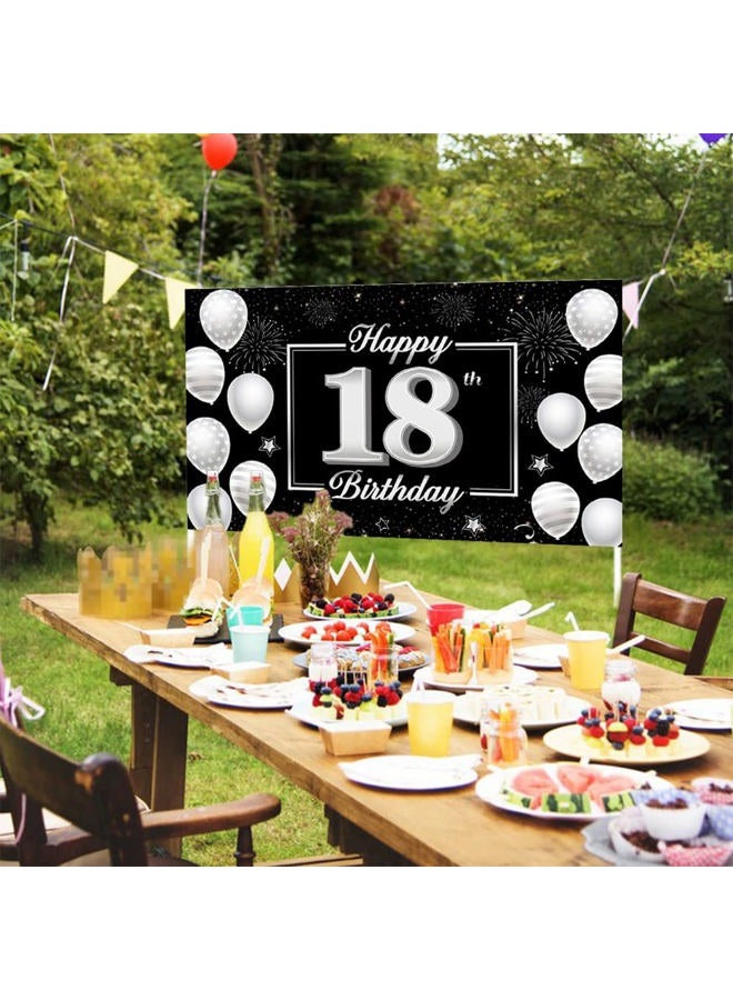 Huture 18th Happy Birthday Backdrop Banner,18th Birthday Decorations for Boys Girls Black Silver Birthday Backdrop Banner Party Decor for Anniversary Birthday Photo Booth Background Decoration - Image 5