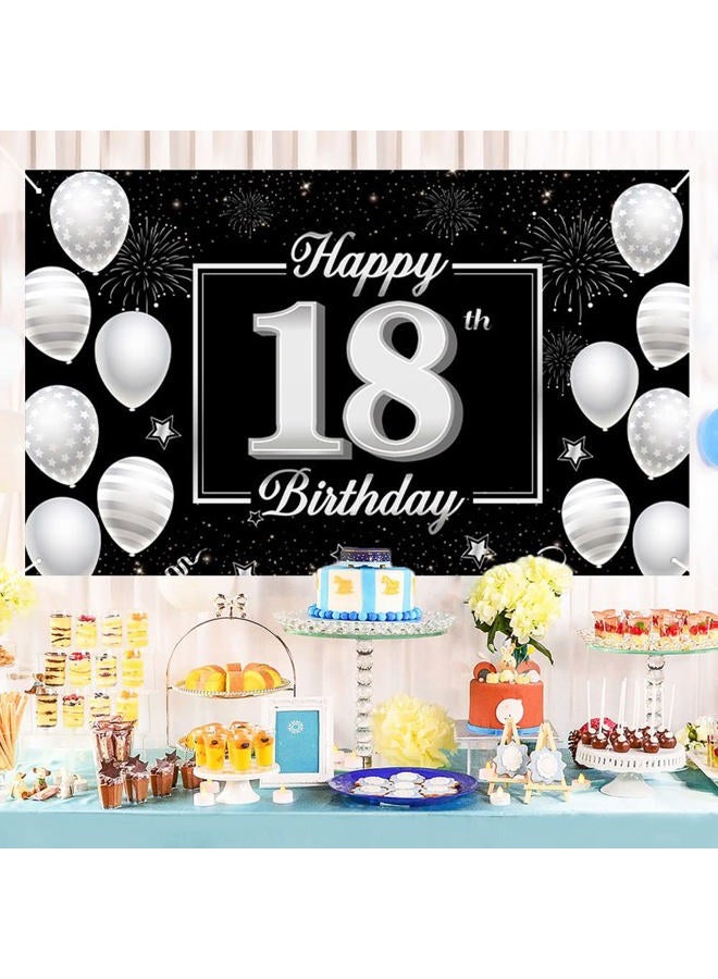 Huture 18th Happy Birthday Backdrop Banner,18th Birthday Decorations for Boys Girls Black Silver Birthday Backdrop Banner Party Decor for Anniversary Birthday Photo Booth Background Decoration - Image 4