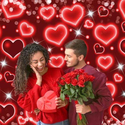 Sensfun Red Heart Photo Backdrop Valentines Day Backdrops for Photography,Early 2000s Love Heart Valentine's Banner Background 90s Valentines Party Decorations Photoshoot Portrait Selfile Decor 7x5ft - Image 2