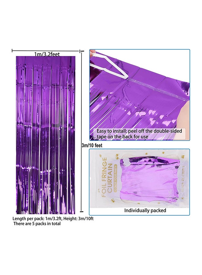 Goldedge Metallic Tinsel Foil Fringes Curtains Party Photo Backdrop for Birthday Decorations 2-Piece Set, 100 x 200 cm Size, Purple  - Image 2