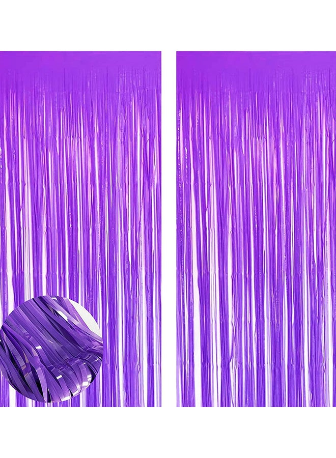 Goldedge Metallic Tinsel Foil Fringes Curtains Party Photo Backdrop for Birthday Decorations 2-Piece Set, 100 x 200 cm Size, Purple  - Image 1