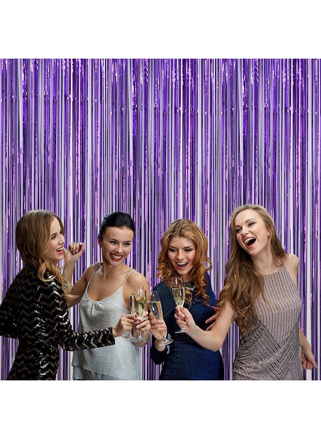 Goldedge Metallic Tinsel Foil Fringes Curtains Party Photo Backdrop for Birthday Decorations 2-Piece Set, 100 x 200 cm Size, Purple  - Image 4