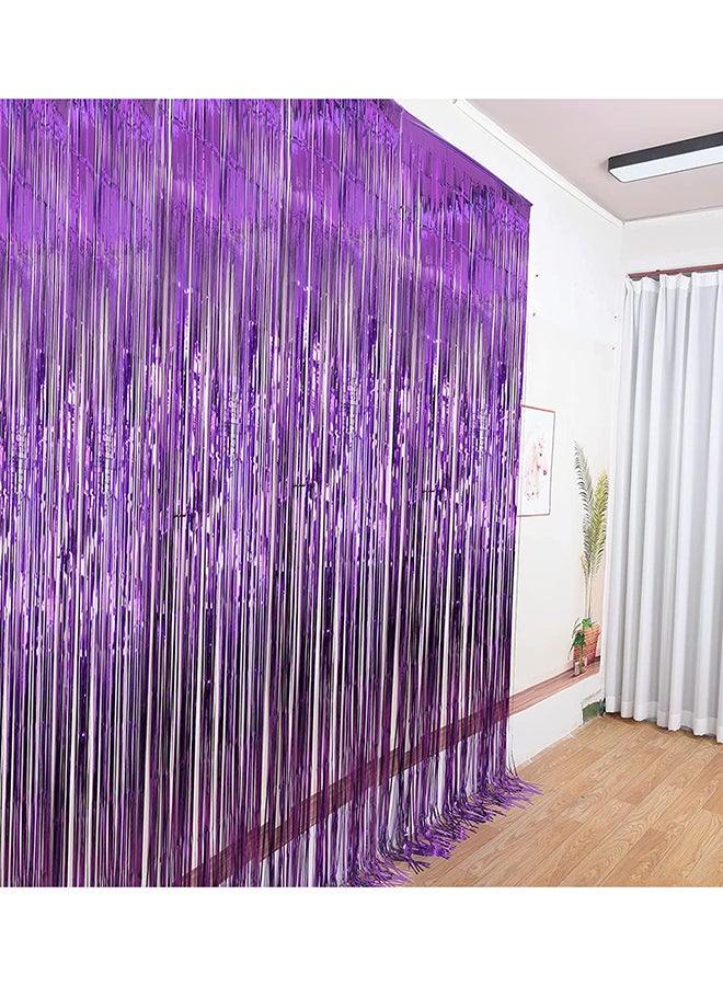 Goldedge Metallic Tinsel Foil Fringes Curtains Party Photo Backdrop for Birthday Decorations 2-Piece Set, 100 x 200 cm Size, Purple  - Image 3