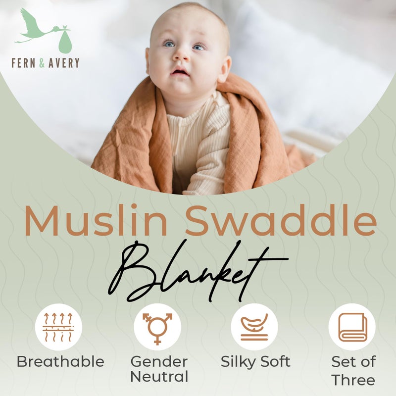 Fern & Avery Muslin Swaddle Blankets - Baby Swaddles - Sage Theme - Image 3