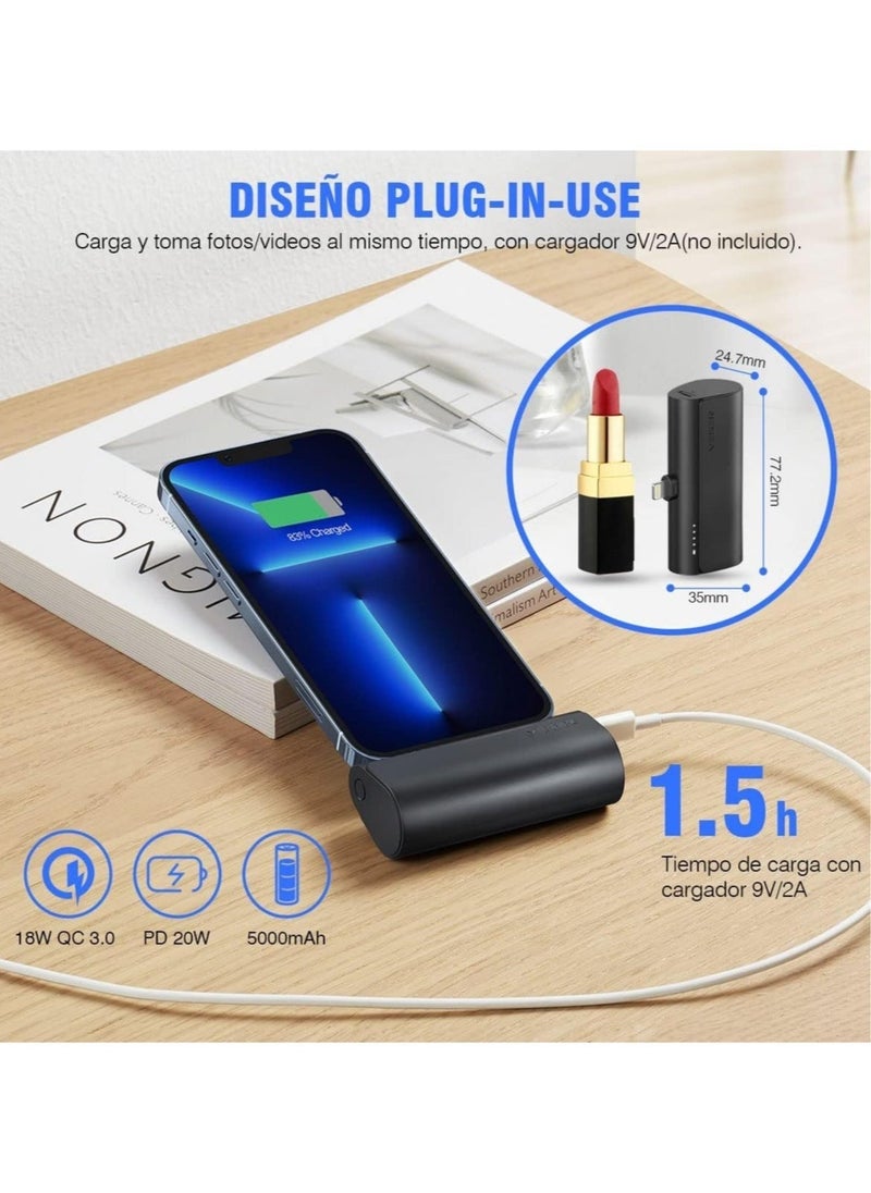 ELTRAZONE باور بانك محمول صغير 5000 مللي أمبير شحن سريع 20 واط PD، QC 3.0 بطارية خارجية مع قابس مدمج للاستخدام شاحن محمول متوافق مع آيفون 13/12/11/XR/X/8/7/6/بلاس - Image 2