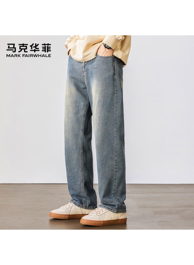Mark Fairwhale Casual Washed Simple Men's Denim Jeans Spring New Solid Loose Comfortable Versatile Straight Pants For Men