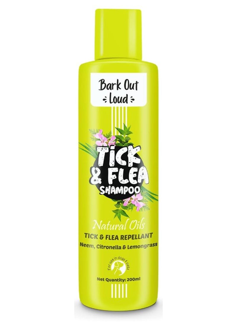 Bark out Loud Tick and Flea Shampoo for Dogs Cats Neem Citronella Kills Repels Parasites Lice Soothes Itching Fresh Smell Spa Care 200ml - Image 1