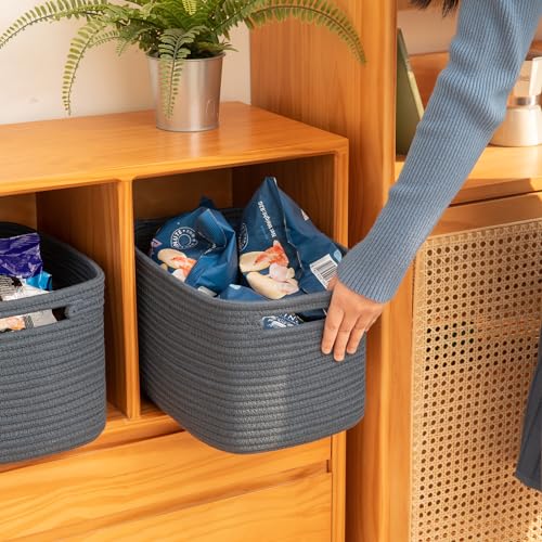 OIAHOMY 4 Pack Storage Baskets for Organizing, Cube Storage Bins for Shelves, Rectangle Storage Baskets With Handles, Woven Baskets for Storage, 12.7''Lx9''Wx7.8''H, Blue - Image 4