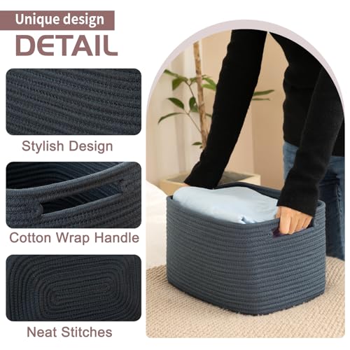 OIAHOMY 4 Pack Storage Baskets for Organizing, Cube Storage Bins for Shelves, Rectangle Storage Baskets With Handles, Woven Baskets for Storage, 12.7''Lx9''Wx7.8''H, Blue - Image 3