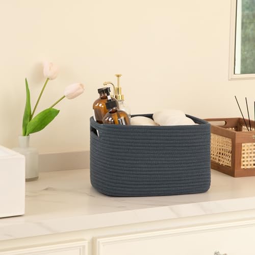 OIAHOMY 4 Pack Storage Baskets for Organizing, Cube Storage Bins for Shelves, Rectangle Storage Baskets With Handles, Woven Baskets for Storage, 12.7''Lx9''Wx7.8''H, Blue - Image 5