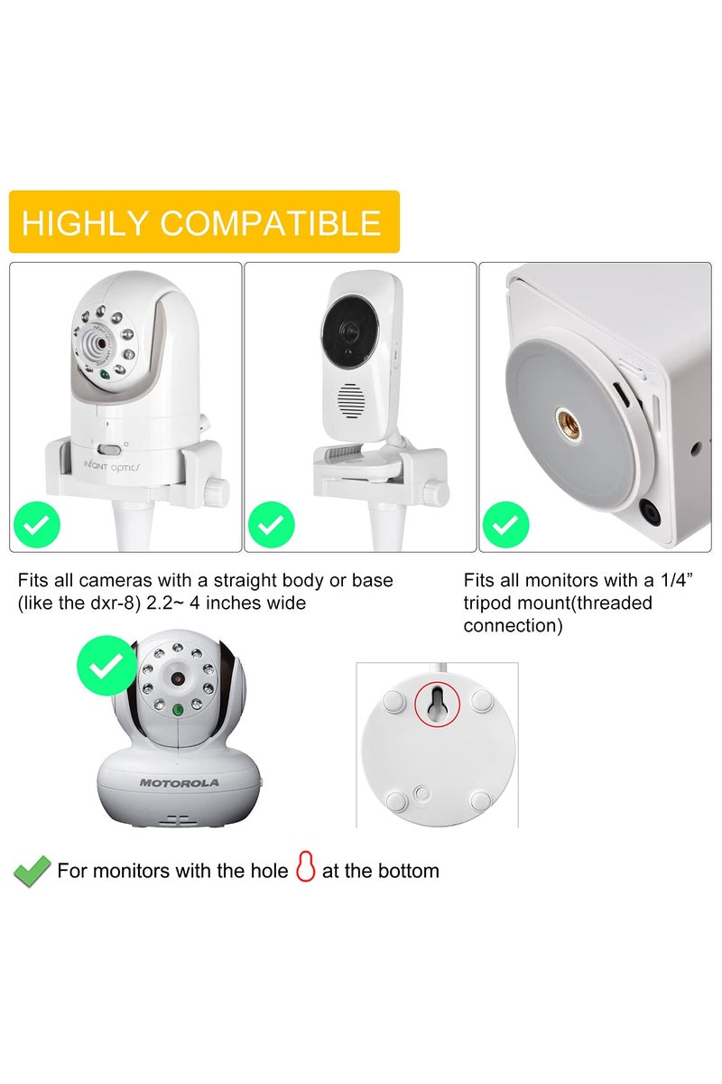 Mr. Penda Baby Monitor Mount Camera Shelf Compatible with Infant Optics DXR 8 & DXR-8 Pro and Most Other Baby Monitors, Universal Baby Camera Holder with 1/4 Threaded Hole, Attaches to Crib Cot Shelves or Furniture (White) - Image 2