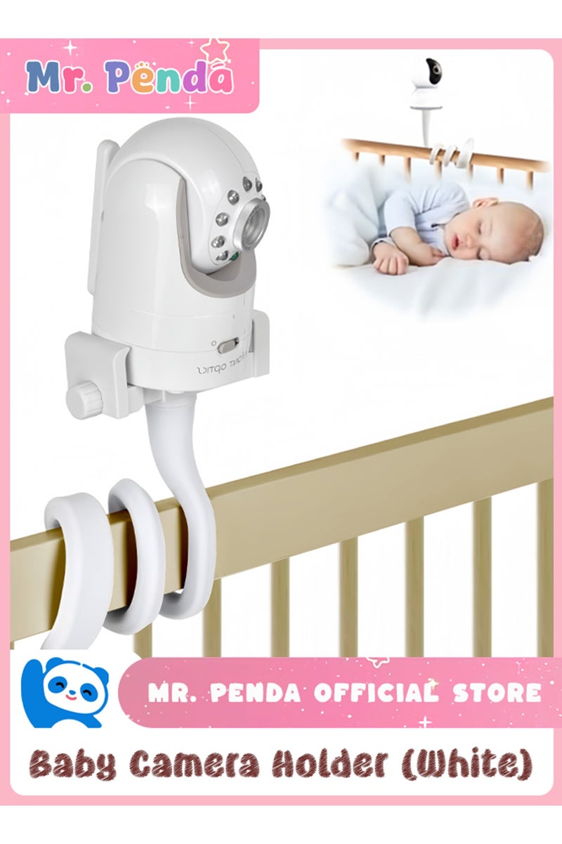 Mr. Penda Baby Monitor Mount Camera Shelf Compatible with Infant Optics DXR 8 & DXR-8 Pro and Most Other Baby Monitors, Universal Baby Camera Holder with 1/4 Threaded Hole, Attaches to Crib Cot Shelves or Furniture (White) - Image 1