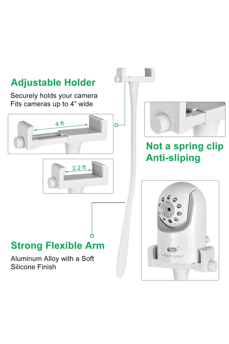 Mr. Penda Baby Monitor Mount Camera Shelf Compatible with Infant Optics DXR 8 & DXR-8 Pro and Most Other Baby Monitors, Universal Baby Camera Holder with 1/4 Threaded Hole, Attaches to Crib Cot Shelves or Furniture (White) - Image 3