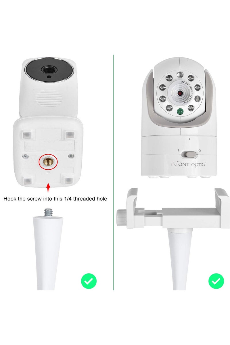 Mr. Penda Baby Monitor Mount Camera Shelf Compatible with Infant Optics DXR 8 & DXR-8 Pro and Most Other Baby Monitors, Universal Baby Camera Holder with 1/4 Threaded Hole, Attaches to Crib Cot Shelves or Furniture (White) - Image 4