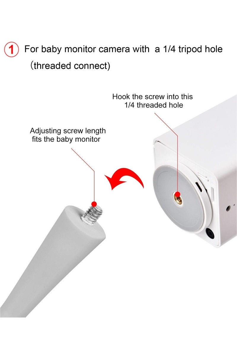 Mr. Penda Baby Monitor Mount Camera Shelf Compatible with Infant Optics DXR 8 & DXR-8 Pro and Most Other Baby Monitors, Universal Baby Camera Holder with 1/4 Threaded Hole, Attaches to Crib Cot Shelves or Furniture (White) - Image 5