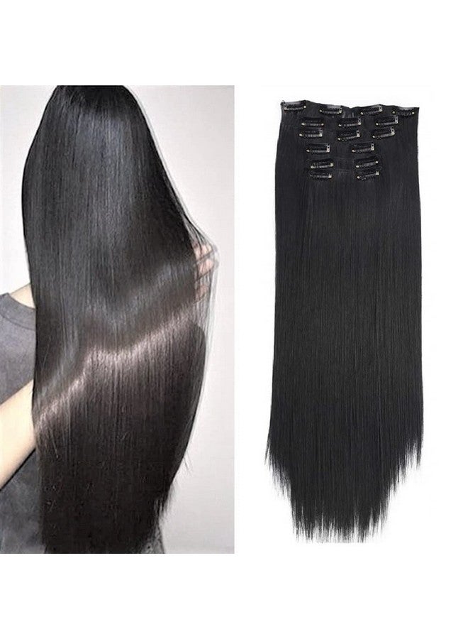 Artifice 6 Pcs 16 Clips Based 24 inch Multi Layered Women Long Straight Synthetic Hair Full Head Clip in Hair Extensions Pieces NATURAL BLACK - Image 1