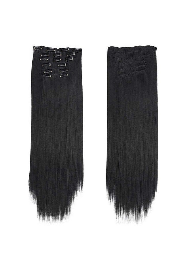Artifice 6 Pcs 16 Clips Based 24 inch Multi Layered Women Long Straight Synthetic Hair Full Head Clip in Hair Extensions Pieces NATURAL BLACK - Image 2