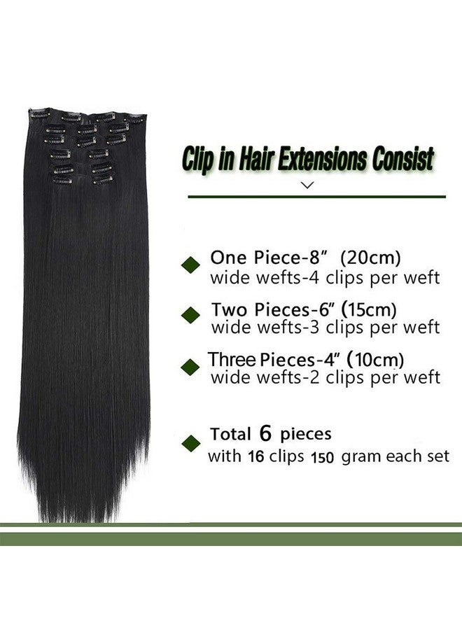 Artifice 6 Pcs 16 Clips Based 24 inch Multi Layered Women Long Straight Synthetic Hair Full Head Clip in Hair Extensions Pieces NATURAL BLACK - Image 3