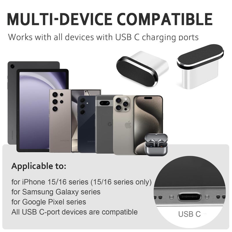 Gavemi USB C Dust Plug, 4 Pack USB C Dust Cover Type C Anti Dust Port Plug Charging Port Protector Cap with Speaker Dust Cover for iPhone 15,16, Ari,17 Series, Samsung Galaxy S24-S20,Note, All USB C Devices - Image 2